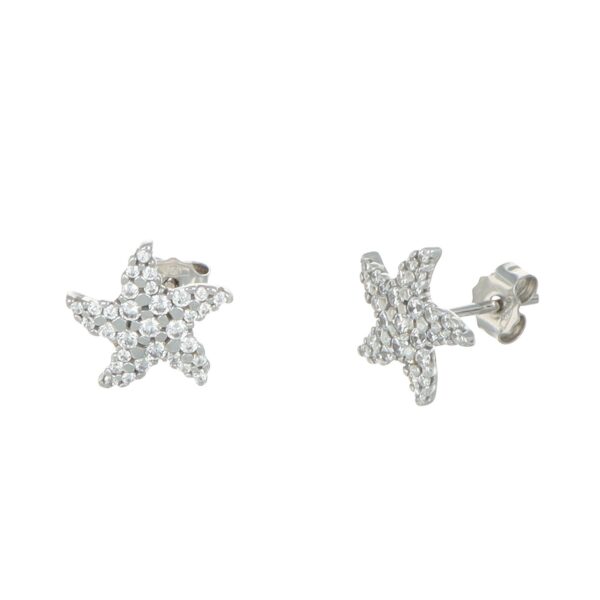 Orecchini oro bianco stella con zirconi bianchi
