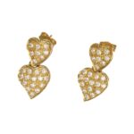 Orecchini oro giallo cuori pendenti con zirconi