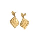ORECCHINI ORO GIALLO PENDENTI LUCIDO SATINATO VENTAGLIO