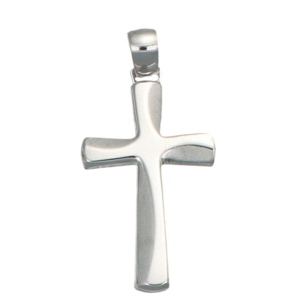 CIONDOLO ORO BIANCO CROCE LUCIDA SATINATA