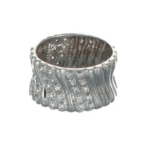 ANELLO ORO BIANCO FASCIA LAVORATA PAVEE DI ZIRCONI