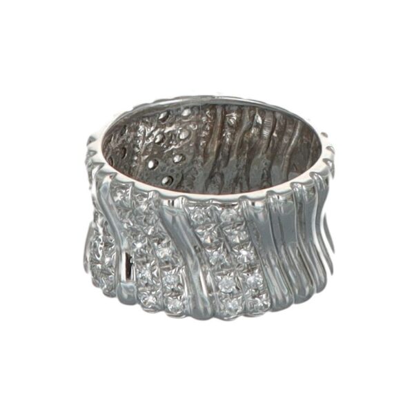 ANELLO ORO BIANCO FASCIA LAVORATA PAVEE DI ZIRCONI