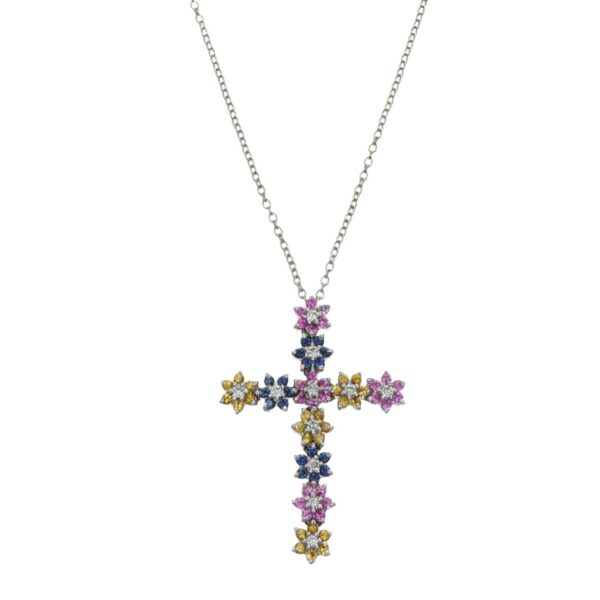 COLLANA ORO BIANCO CROCE CON DIAMANTI