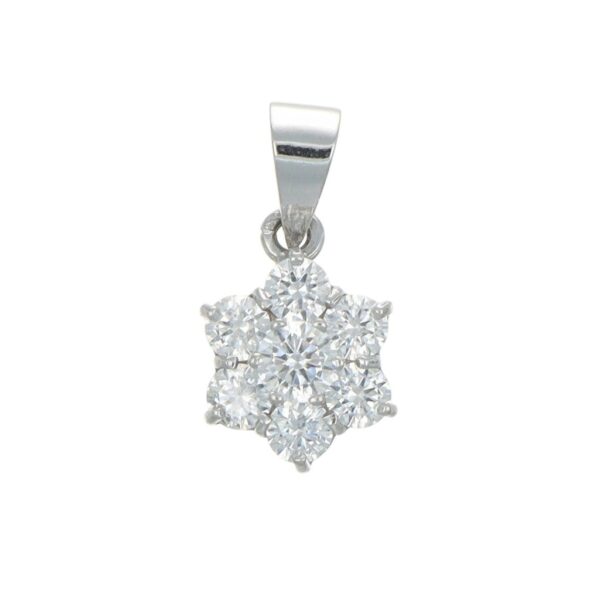 CIONDOLO ORO BIANCO FIORE CON ZIRCONI