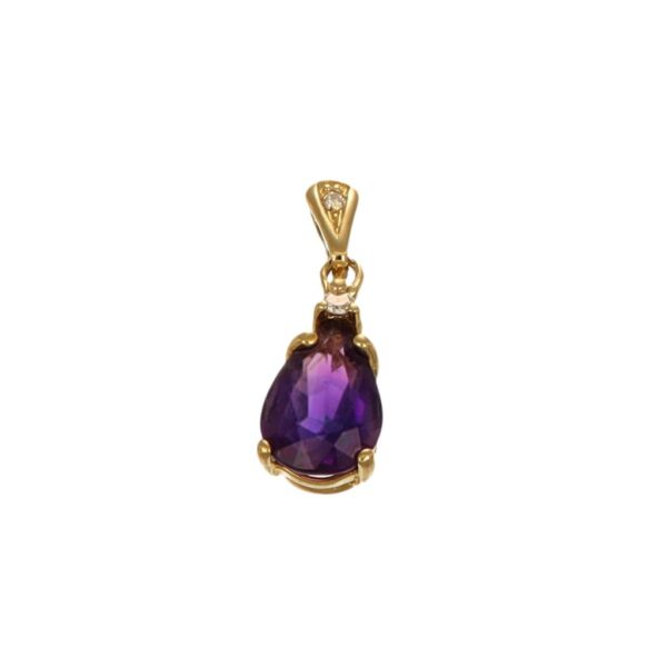 CIONDOLO ORO GIALLO AMETISTA TAGLIO GOCCIA E DIAMANTE
