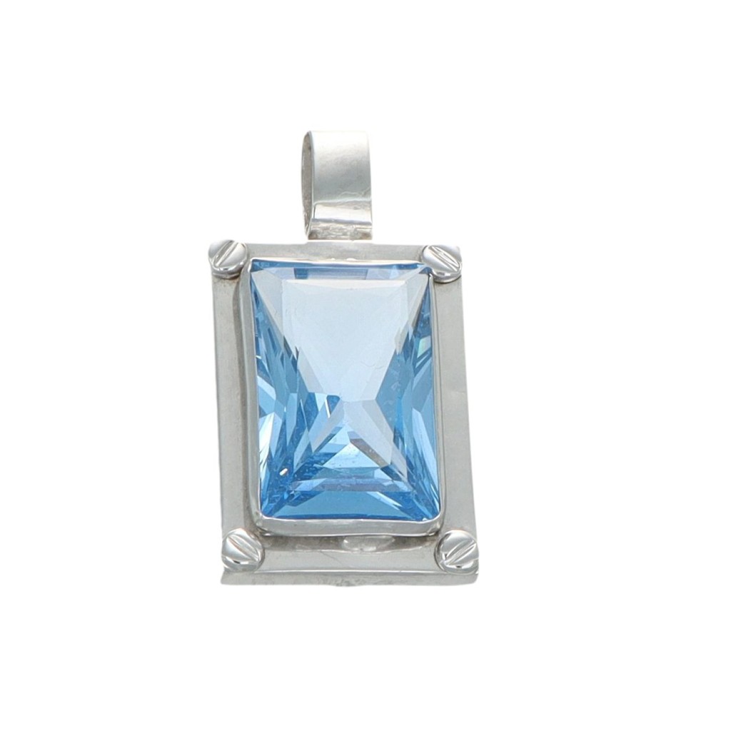 Ciondolo oro bianco con zircone celeste