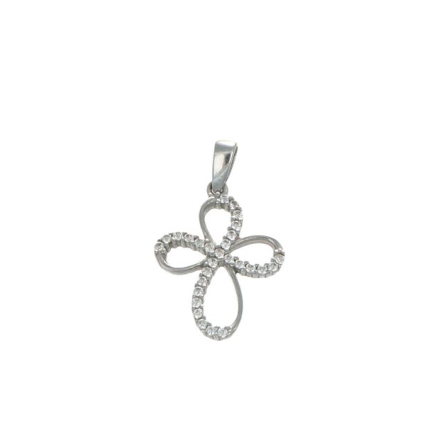 CIONDOLO ORO BIANCO CROCETTA CON ZIRCONI