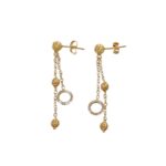 ORECCHINI DUE ORI PENDENTI CON SFERE LAVORATE