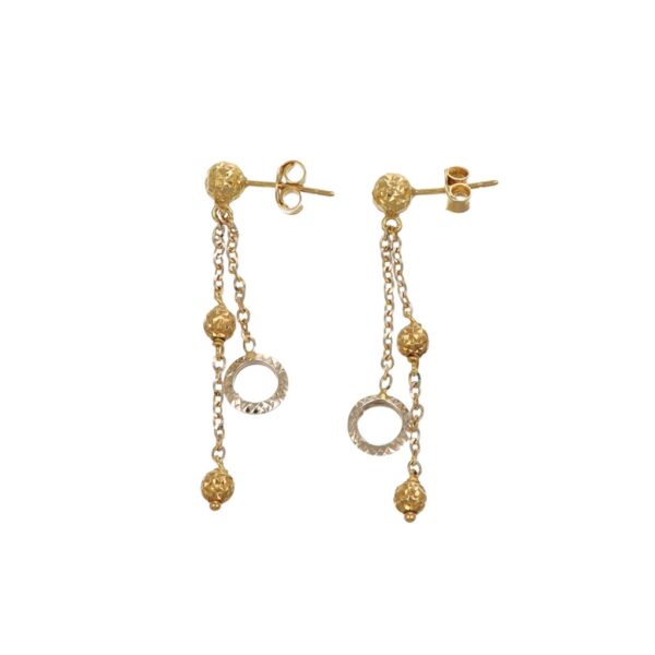 ORECCHINI DUE ORI PENDENTI CON SFERE LAVORATE