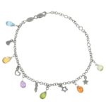 BRACCIALE ORO BIANCO CON CIONDOLI E ZIRCONI COLORATI