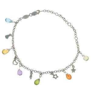 BRACCIALE ORO BIANCO CON CIONDOLI E ZIRCONI COLORATI