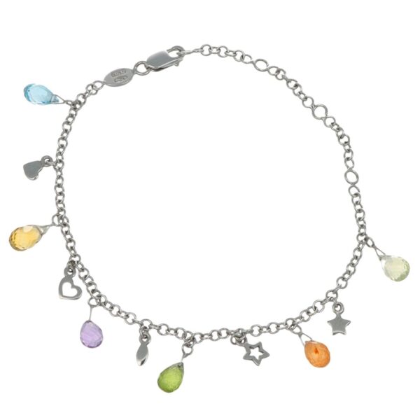 BRACCIALE ORO BIANCO CON CIONDOLI E ZIRCONI COLORATI