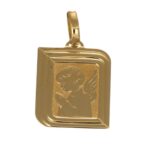 CIONDOLO ORO GIALLO LUCIDO SATINATO MEDAGLIA CON ANGELO