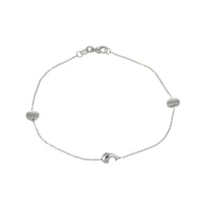 BRACCIALE ORO BIANCO CON CUORI E DELFINO SATINATO