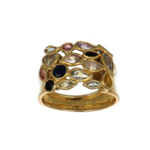 ANELLO ORO GIALLO FASCIA CON ZIRCONI COLORATI