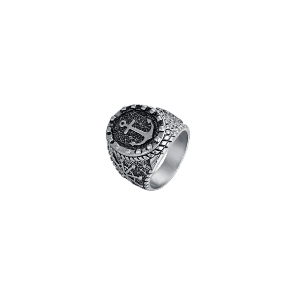 ANELLO UOMO SIGILLO IN ACCIAIO CON ANCORA - MISURA 19