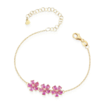 BRACCIALE FIORI ARG 925 BAGNO ORO GIALLO PIETRE FUCSIA LAURA P