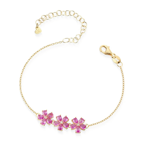 BRACCIALE FIORI ARG 925 BAGNO ORO GIALLO PIETRE FUCSIA LAURA P