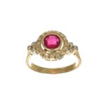 Anello oro giallo con rubino e diamanti mod vintage