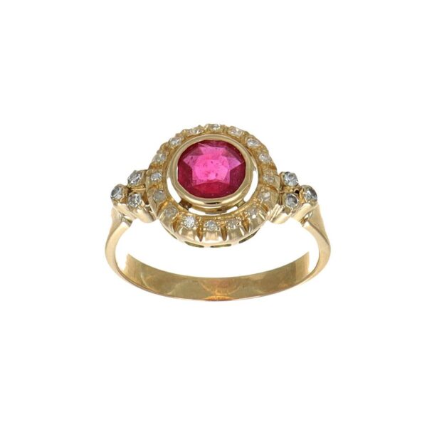 Anello oro giallo con rubino e diamanti mod vintage