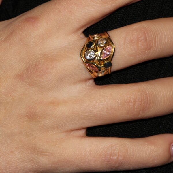 Anello oro giallo con zirconi colorati
