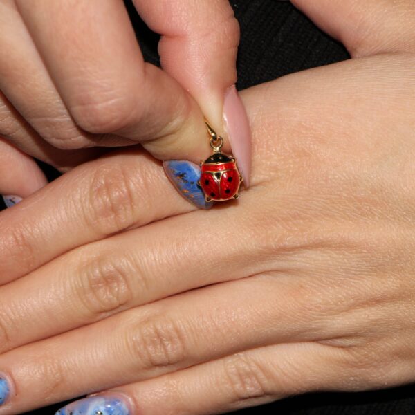 Ciondolo oro giallo coccinella smaltata rossa