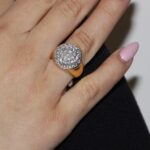 Anello due ori mezza sfera pavee di zirconi