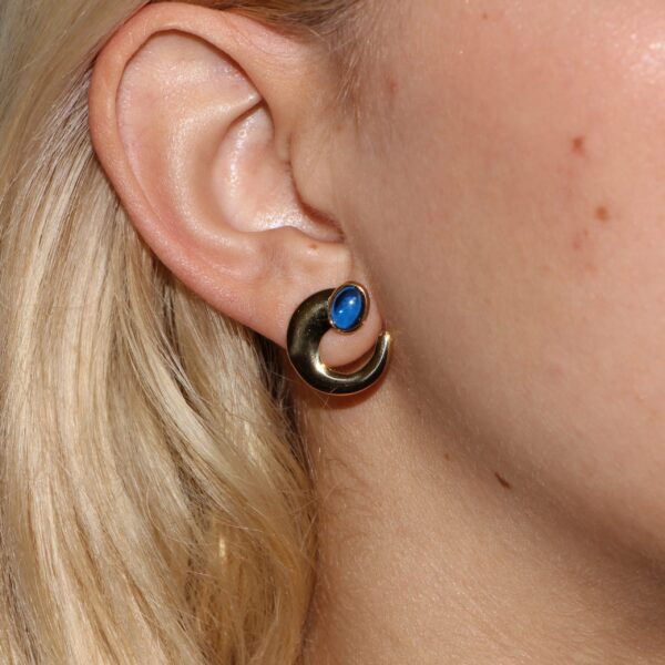 Orecchini oro giallo con zircone blu cabochon mdc