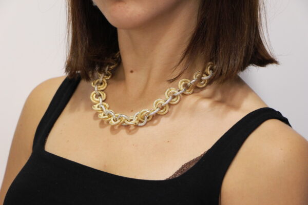 COLLANA CORTA ALLUMINIO ANELLINI BICOLOR KLK GIOIELLI  INTRECCIATI SATINATI