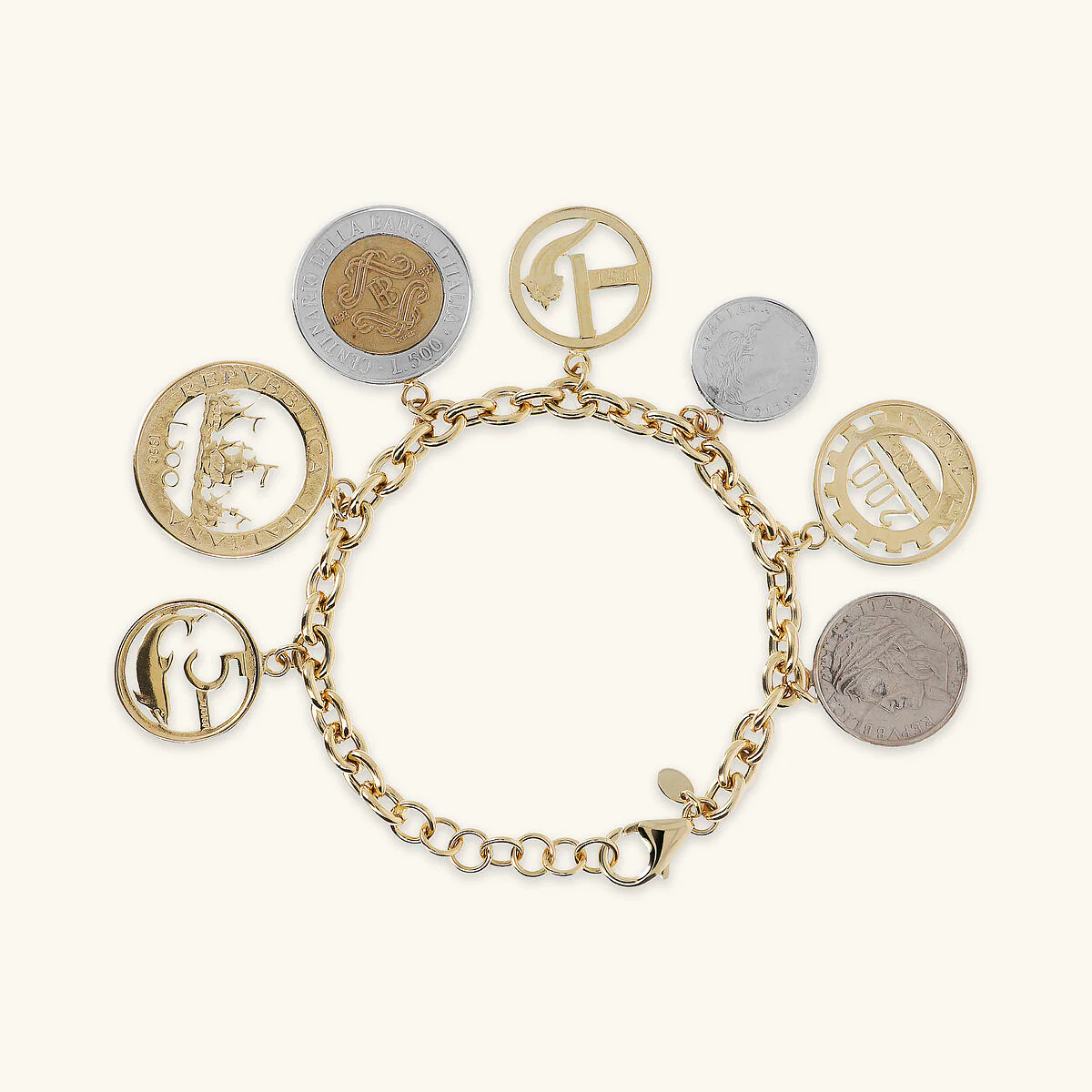 bracciale catena rolo con ciondoli monete