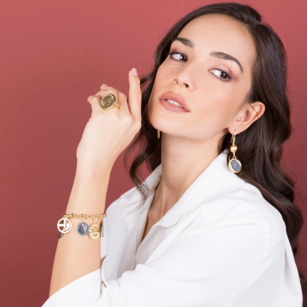 BRACCIALE CATENA ROLO CON CIONDOLI MONETE ETRUSCA GIOELLI