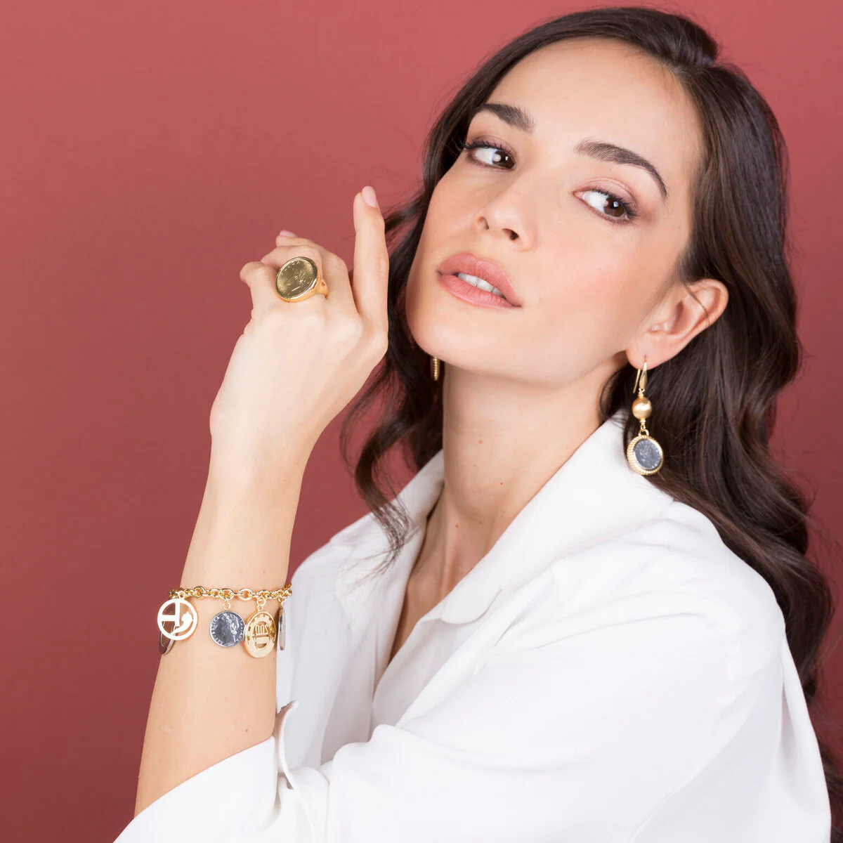 bracciale catena rolo con ciondoli monete
