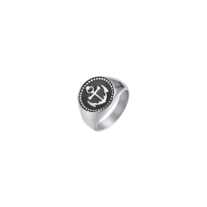 ANELLO UOMO IN ACCIAIO CON ANCORA E SMALTO NERO