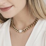 COLLANA DONNA IN ACCIAIO IP GOLD CON CRISTALLI BIANCHI PENDENTI E MAGLIA CATENA LUCA BARRA