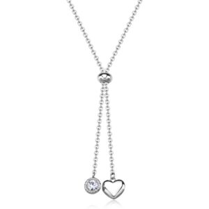COLLANA A Y AURORA IN ACCIAIO 316L, CON CUORE E CRISTALLI S'AGAPO