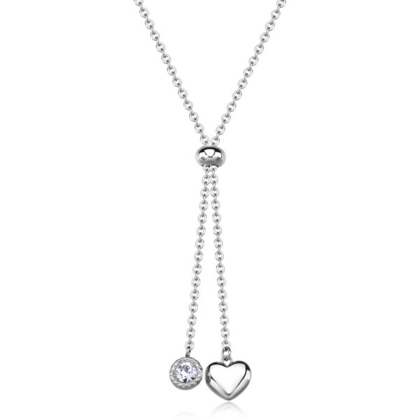 COLLANA A Y AURORA IN ACCIAIO 316L, CON CUORE E CRISTALLI S'AGAPO