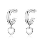 ORECCHINI A CERCHIETTO AURORA IN ACCIAIO 316L, CON CIONDOLI CUORE S'AGAPO