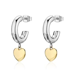 Orecchini a cerchietto in acciaio 316L con pendenti a forma di cuore con finitura pvd oro 14K S'AGAPO