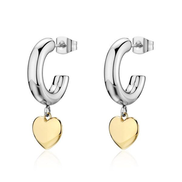 Orecchini a cerchietto in acciaio 316L con pendenti a forma di cuore con finitura pvd oro 14K S'AGAPO