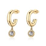 Orecchini a cerchietto in acciaio 316L e finitura pvd oro 14K con cristalli pendenti S'AGAPO