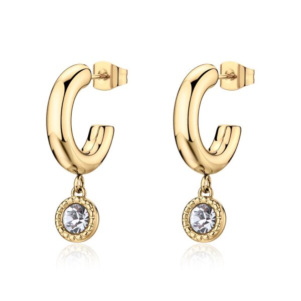 Orecchini a cerchietto in acciaio 316L e finitura pvd oro 14K con cristalli pendenti S'AGAPO
