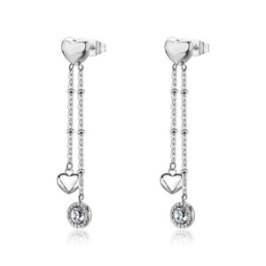 Orecchini pendenti in acciaio 316L con cuori e cristalli S'AGAPO