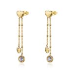 Orecchini pendenti in acciaio 316L e finitura pvd oro 14K con cuori e cristalli S'AGAPO