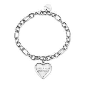 Bracciale catena in acciaio 316L con pendente a forma di cuore e incisione "Sei la mia fortuna" S'AGAPO