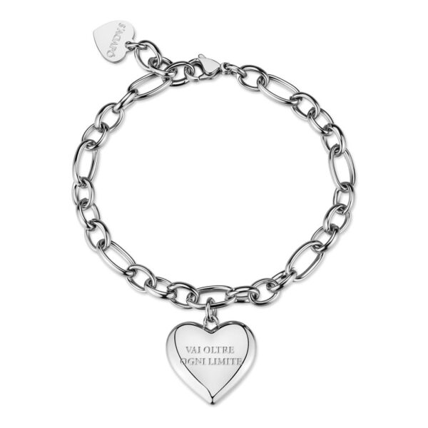 Bracciale catena in acciaio 316L con pendente a forma di cuore e incisione "Vai oltre ogni limite" S'AGAPO