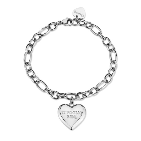 Bracciale catena in acciaio 316L con pendente a forma di cuore e incisione "Ti voglio bene" S'AGAPO