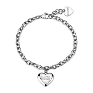 Bracciale catena in acciaio 316L con pendente a forma di cuore e incisione "Sempre insieme" S'AGAPO