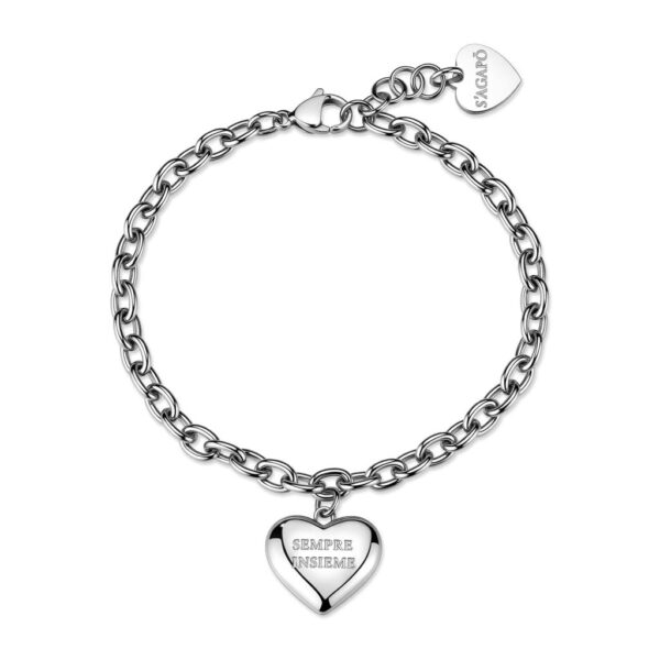 Bracciale catena in acciaio 316L con pendente a forma di cuore e incisione "Sempre insieme" S'AGAPO