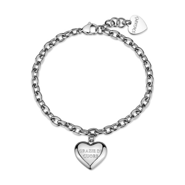 Bracciale catena in acciaio 316L con pendente a forma di cuore e incisione "Grazie di cuore" S'AGAPO