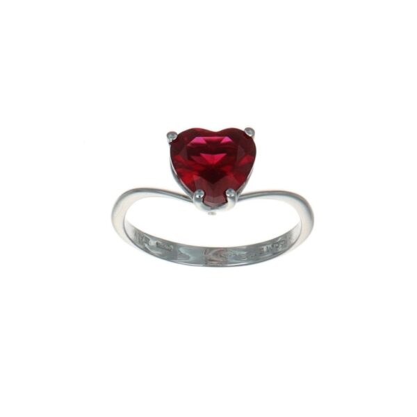 ANELLO ORO BIANCO CON ZIRCONE ROSSO CUORE